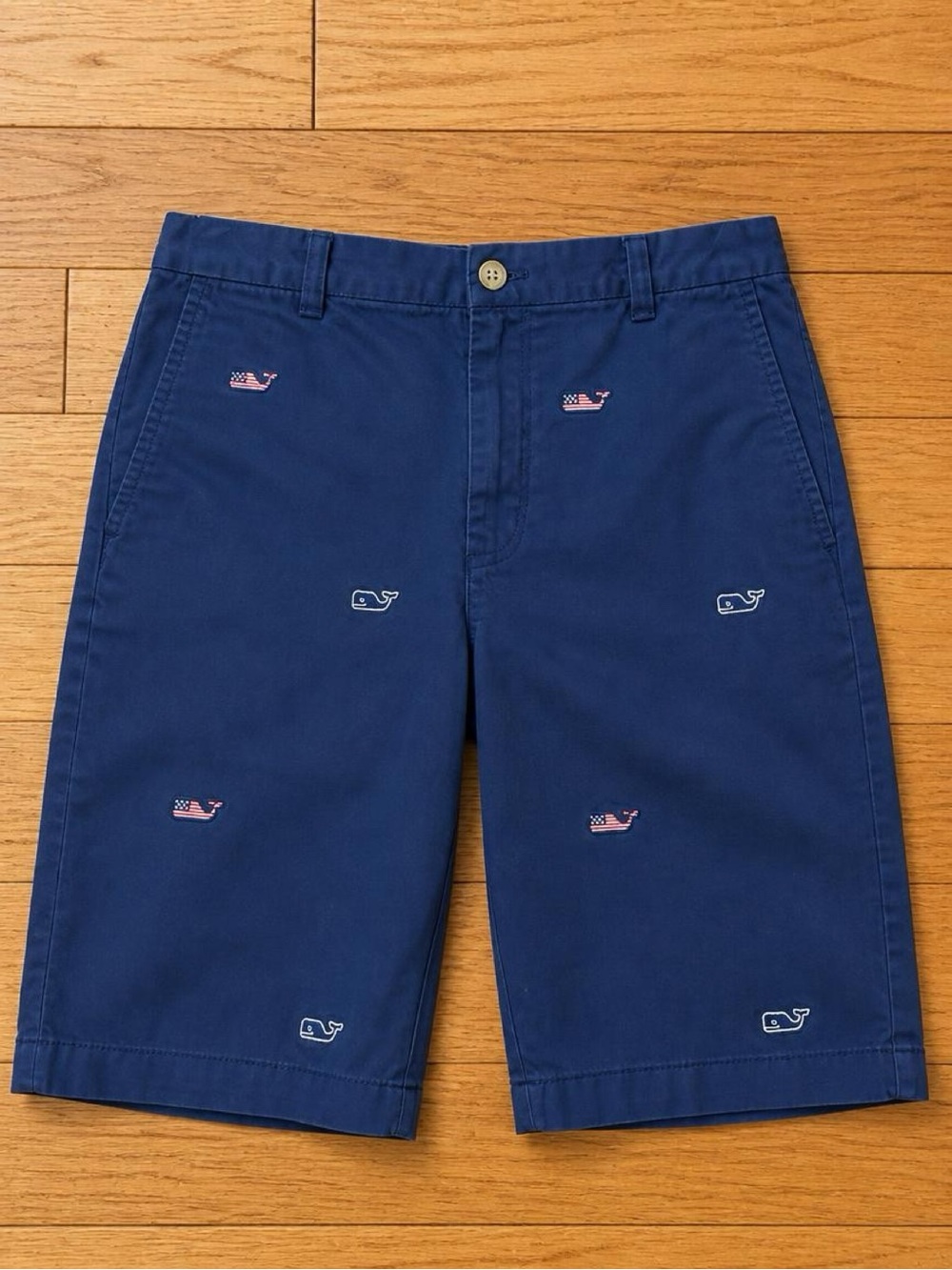 Vineyard Vines Boys Size 16 Navy Blue Chino Shorts American Flag Whale
